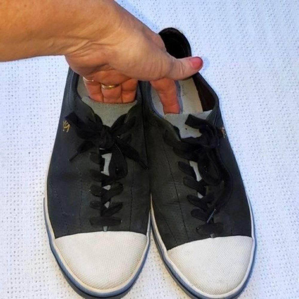 Original Penguin Graphic Tobaggan Sz. 10 Black Leather Low Top Sneakers‎